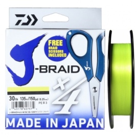 Набор: Леска плетеная и ножницы J-BRAID X4E-W/SC 0.19MM-135M желтый																				