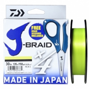 Набор: Леска плетеная и ножницы J-BRAID X4E-W/SC 0.19MM-135M желтый																				 фото 12743