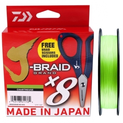 Набор: Леска плетеная и ножницы J-BRAID GRAND X8E-W/SC 0.18mm-135M CHARTREUSE светло-желтый									 фото 1