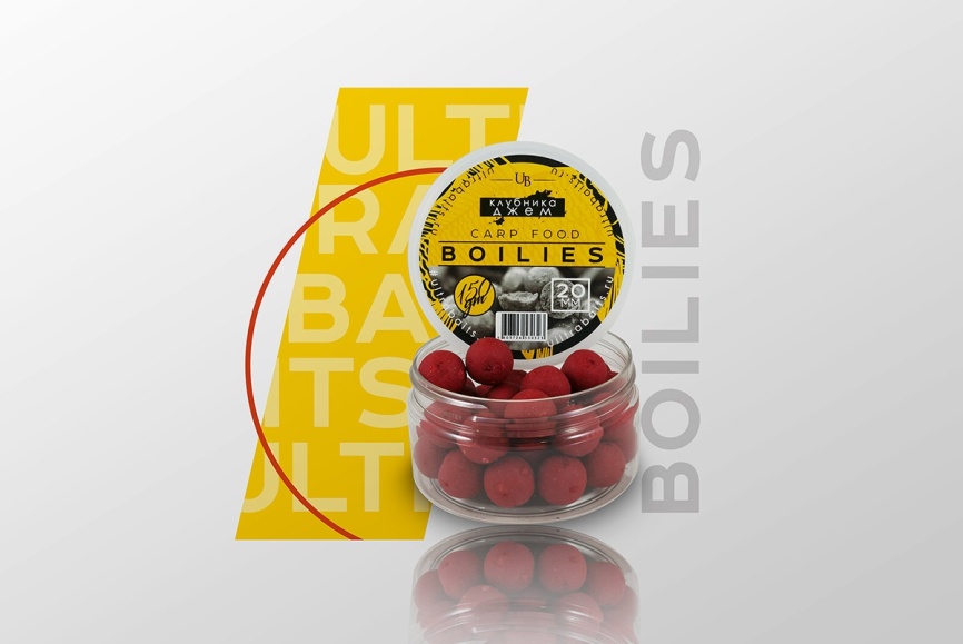 Бойлы насадочные ULTRABAITS (КЛУБНИКА-ДЖЕМ) 20мм, банка 150 гр					 фото 1