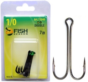 Крючок ДВОЙНОЙ с ОЧЕНЬ длинным цевьем, №2/0, покрытие BN (уп. 5 шт.)							 фото 1